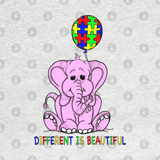 Autism Awareness Baby Pink Elephant DIFFERENT IS BEAUTIFUL by ScottyGaaDo